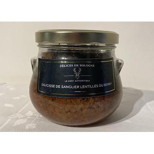 Saucisse de sanglier et lentilles de berry
