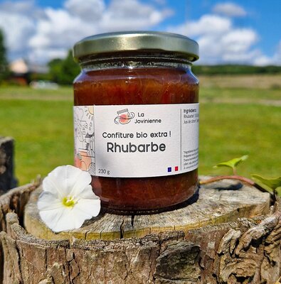 Confiture bio de rhubarbe fleurs de sureau