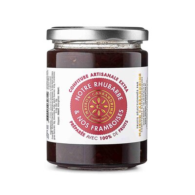 Confiture extra de rhubarbe et framboises
