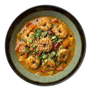 Crevettes au saté & lait de coco + riz jasmin