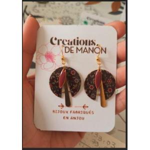 Boucles fleurs et support laiton sequin rose